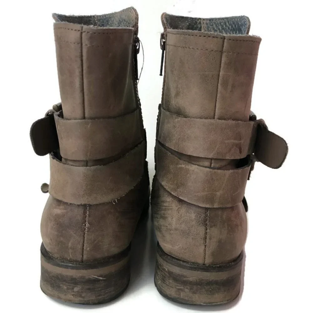 T&B Light Brown Distressed Leather Ankle Boots